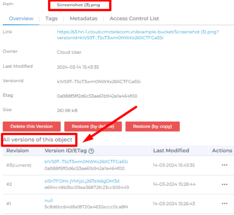 Enable tính năng Versioning cho S3 bucket | CMC Cloud
